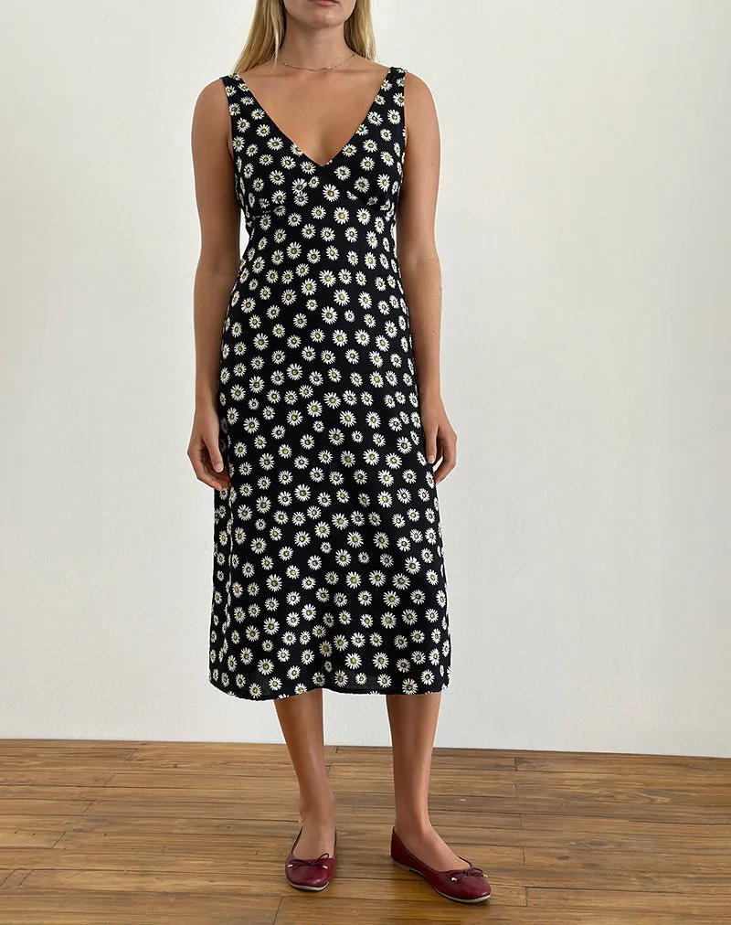 Lisheva Midi Dress in Grunge Daisy Black sold by Motel Rocks