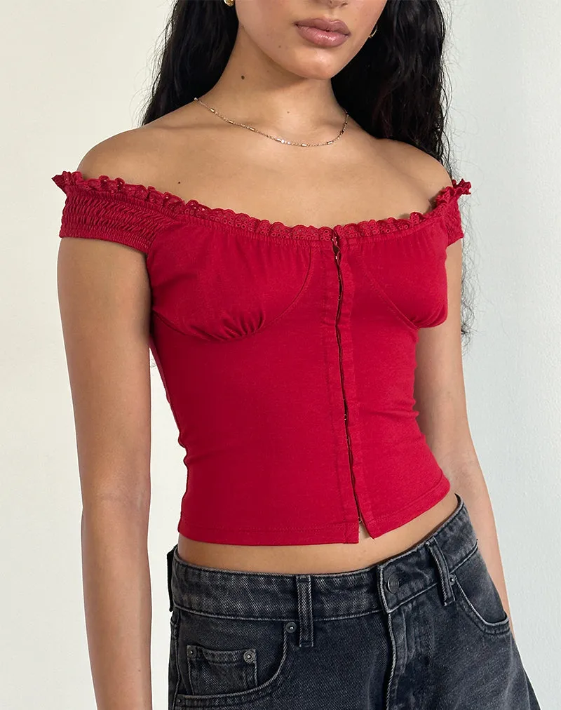 Dovica Lace Trim Corset Top in Adrenaline Red sold by Motel Rocks