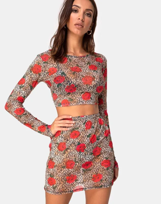 Kinnie Mini Skirt in Tiger Rose sold by Motel Rocks