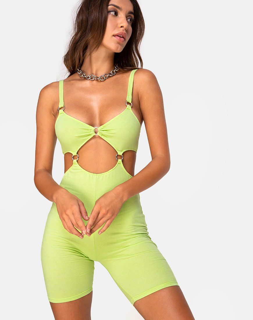 Jaso Cutout Unitard in Lime sold by Motel Rocks