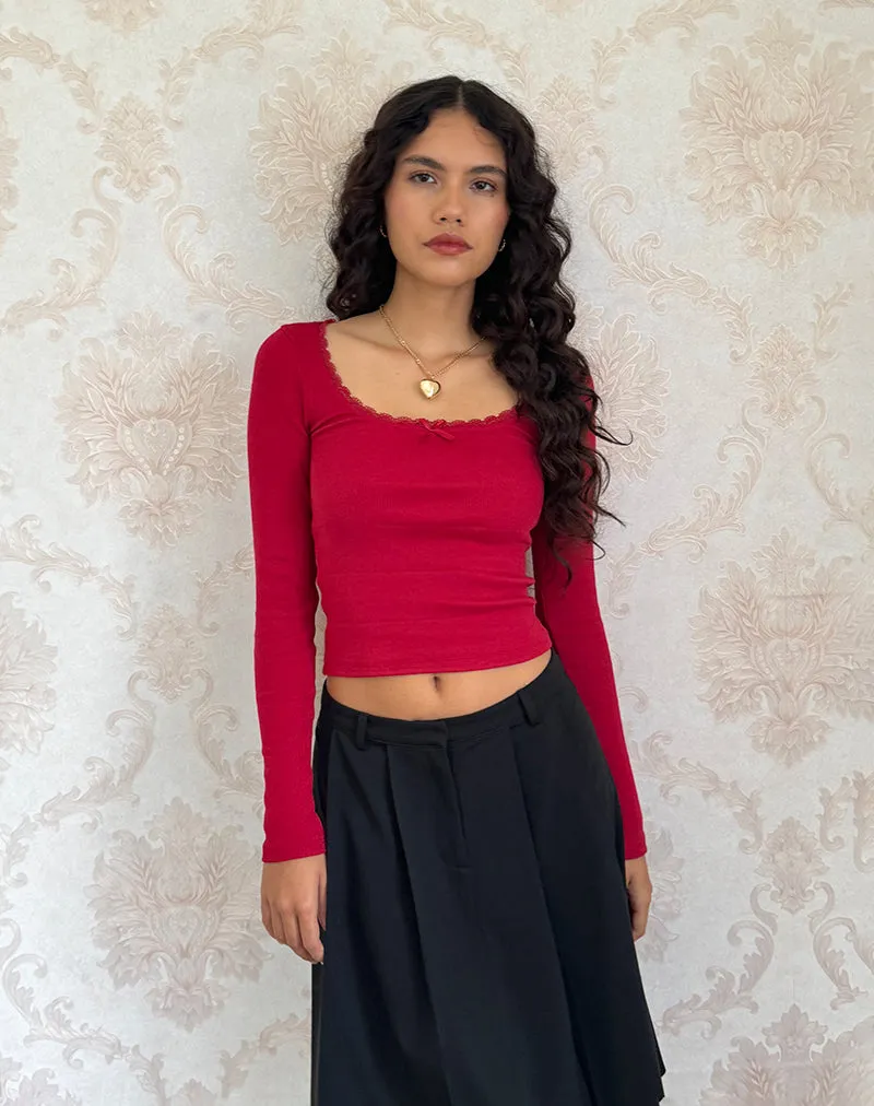Bovita Long Sleeve Top in Adrenaline Red sold by Motel Rocks