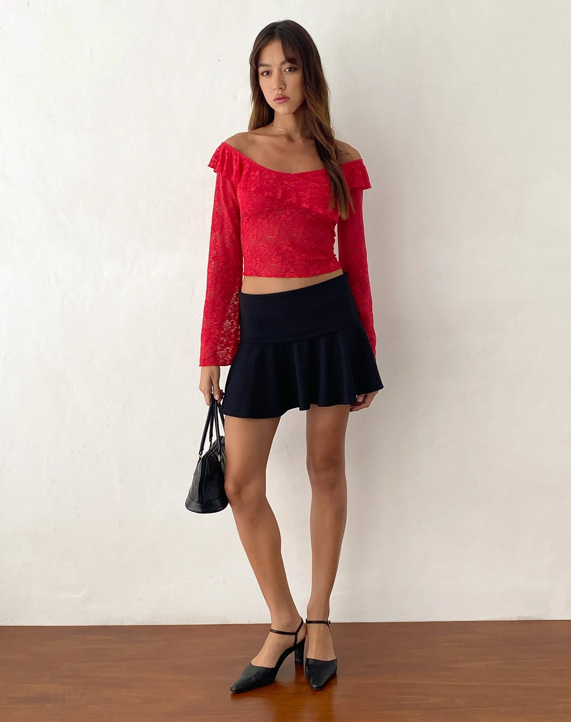 Soka Bardot Frill Top in Red Lace sold by Motel Rocks product image thumbnail 3