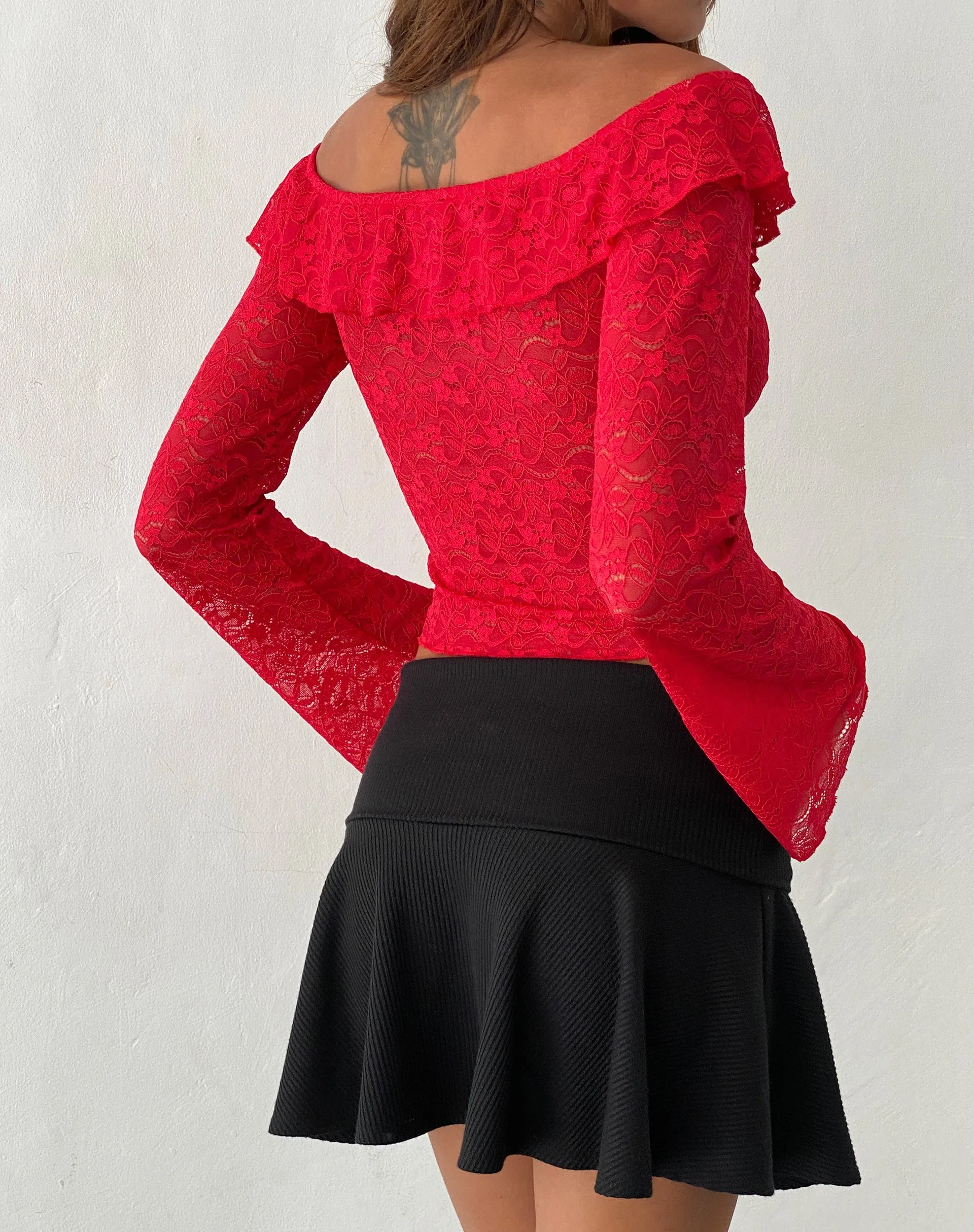 Soka Bardot Frill Top in Red Lace sold by Motel Rocks product image thumbnail 5