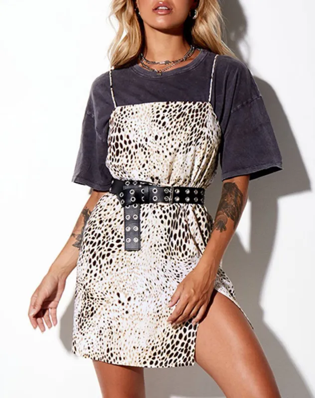 Datista Dress in Sand Leopard sold by Motel Rocks