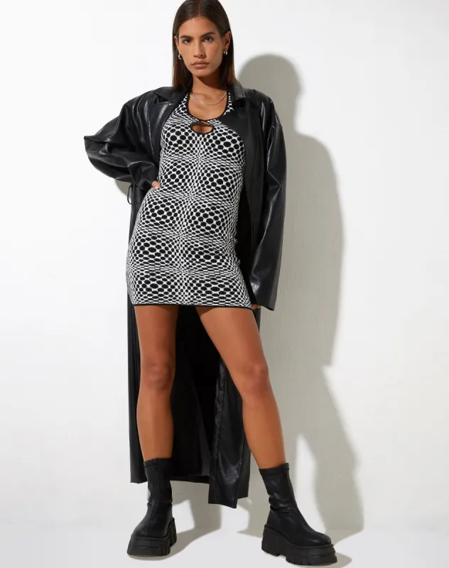 Kezina Mini Dress in Optic Monochrome Square Black and White sold by Motel Rocks