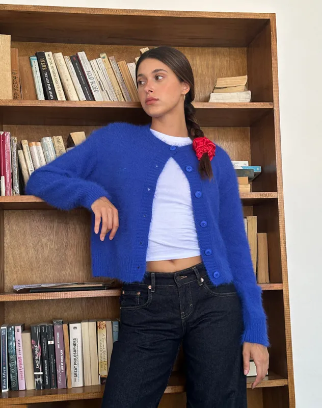 Audrina Cardigan in Fluffy Cobalt Blue sold by Motel Rocks