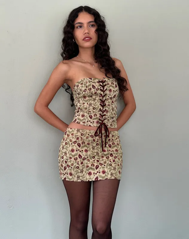 Bebeka Micro Mini Skirt in Botanical Taupe sold by Motel Rocks