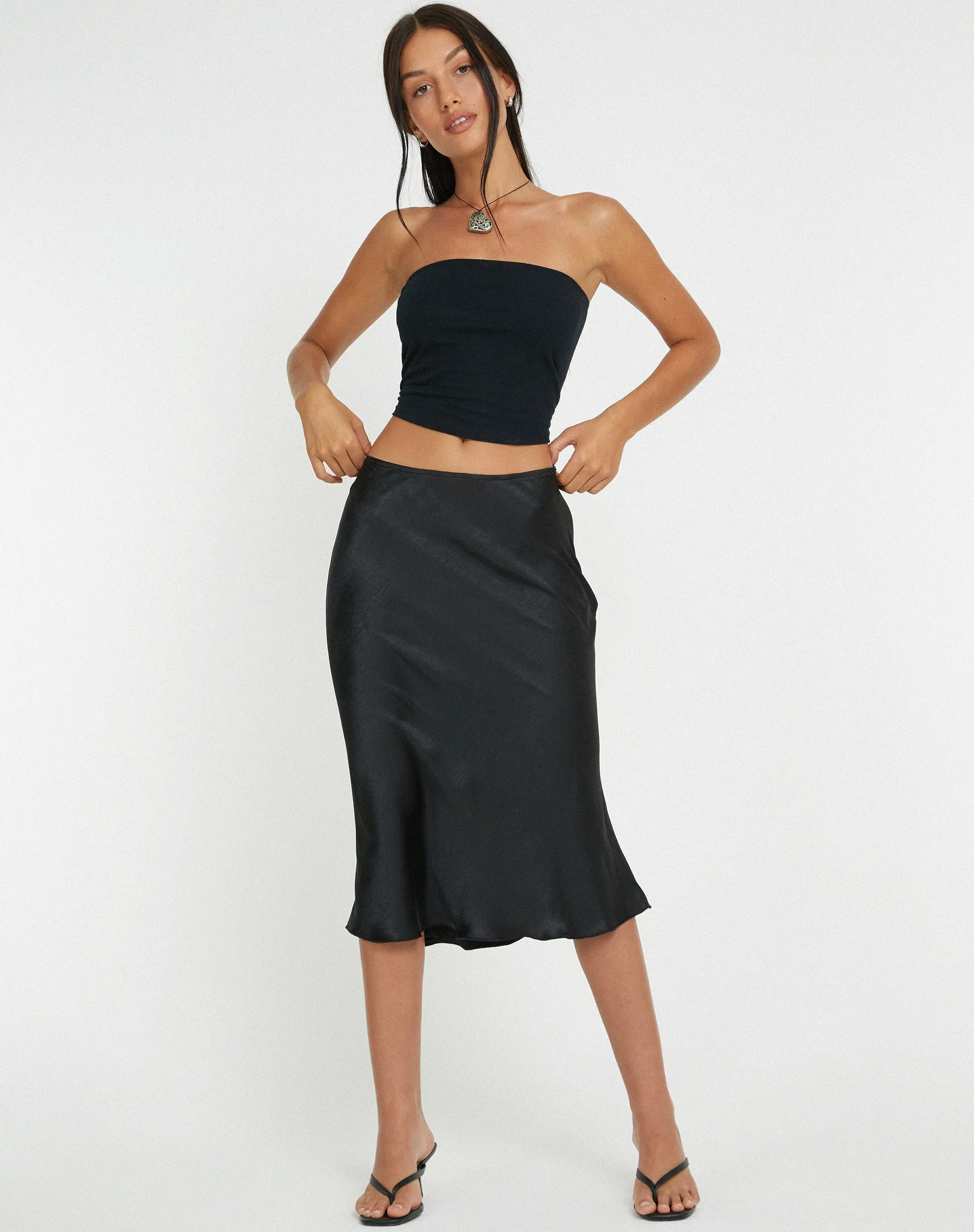 Goya Midi Skirt in Satin Black sold by Motel Rocks product image thumbnail 3
