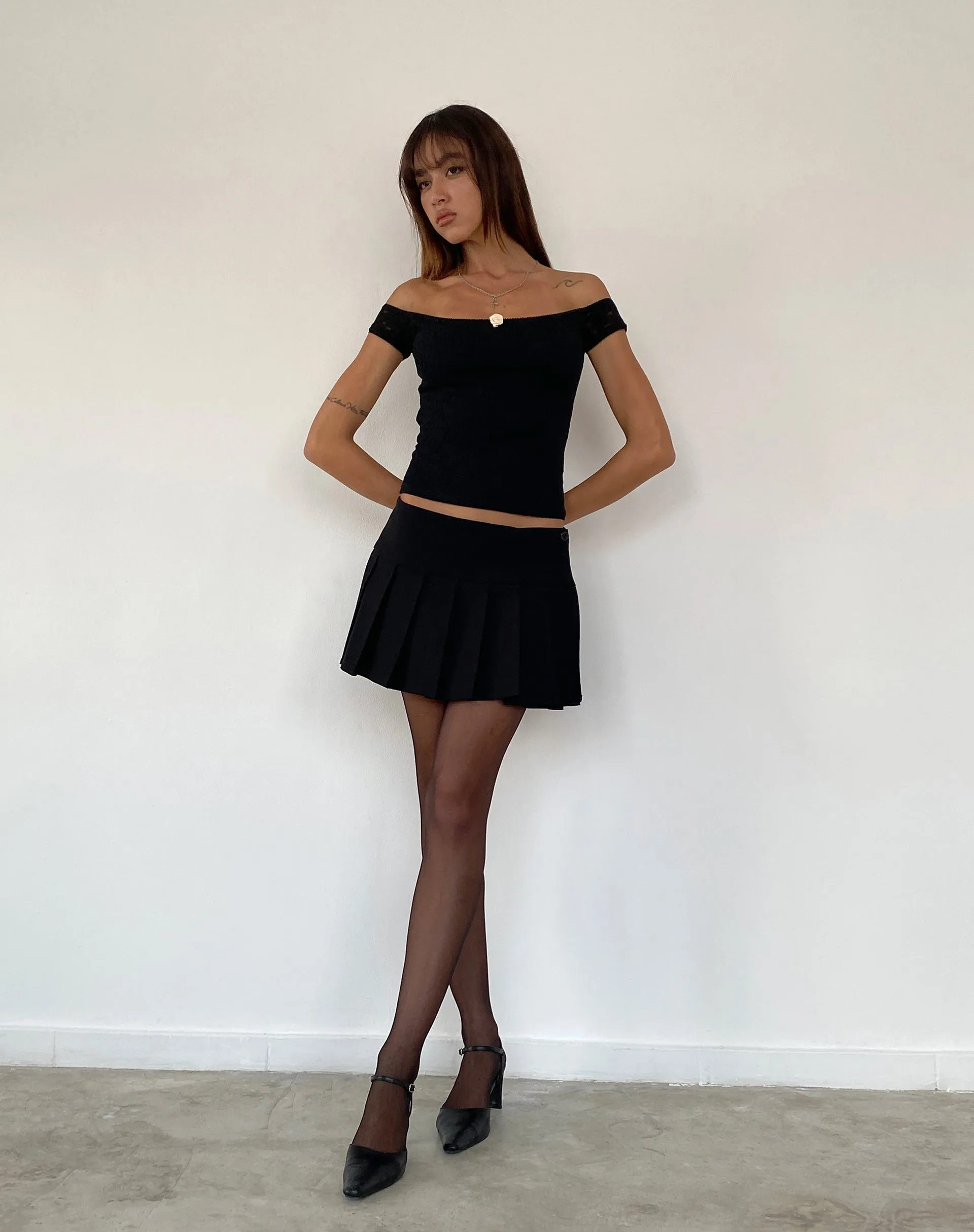 Lonnie Bardot Top in Rose Lace Black sold by Motel Rocks product image thumbnail 2