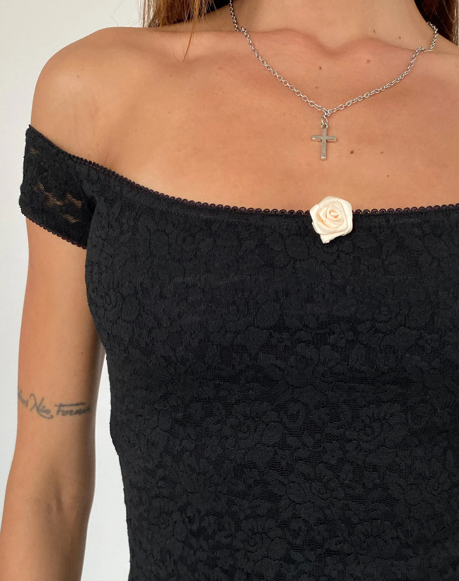 Lonnie Bardot Top in Rose Lace Black sold by Motel Rocks product image thumbnail 5