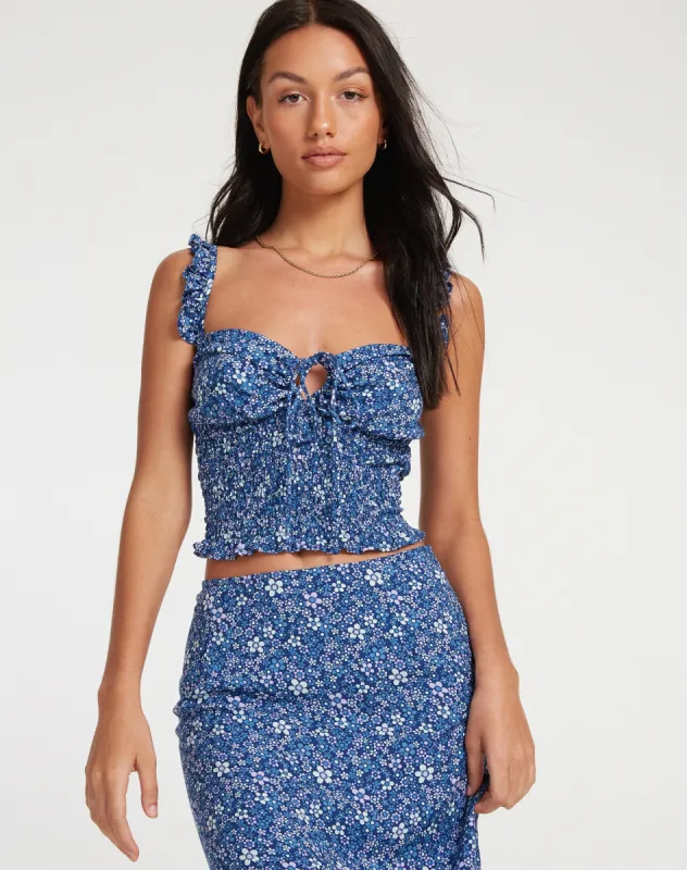 Ezra Top in Retro Floral Blue sold by Motel Rocks