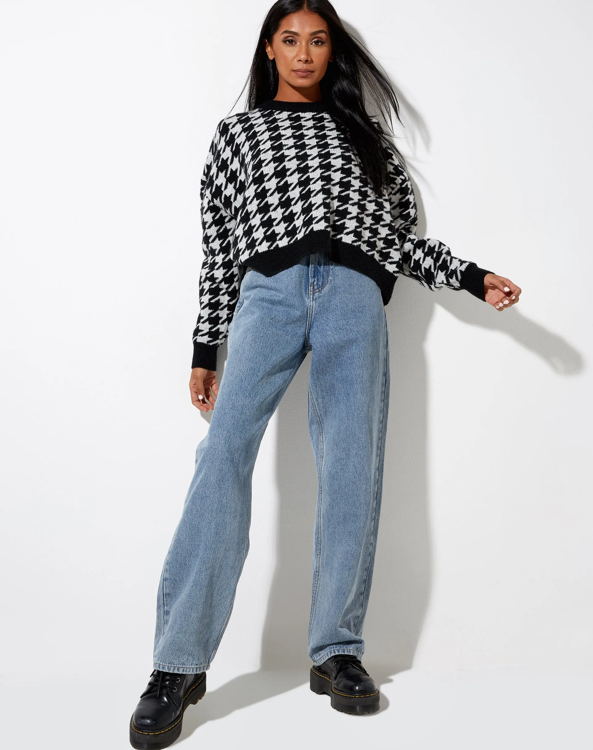 Margo Jumper in Knit Houndstooth Black and Ivory sold by Motel Rocks product image thumbnail 3