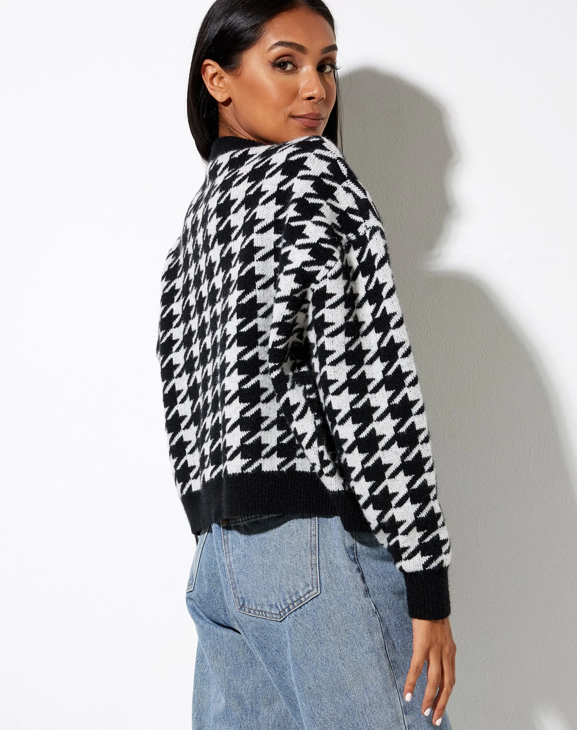 Margo Jumper in Knit Houndstooth Black and Ivory sold by Motel Rocks product image thumbnail 2