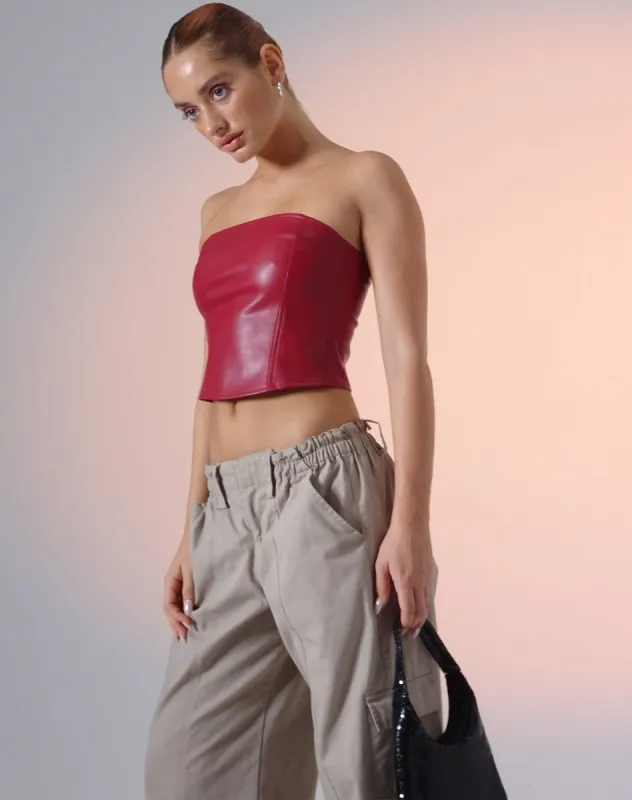 Dena Corset Top in PU Blood Red sold by Motel Rocks