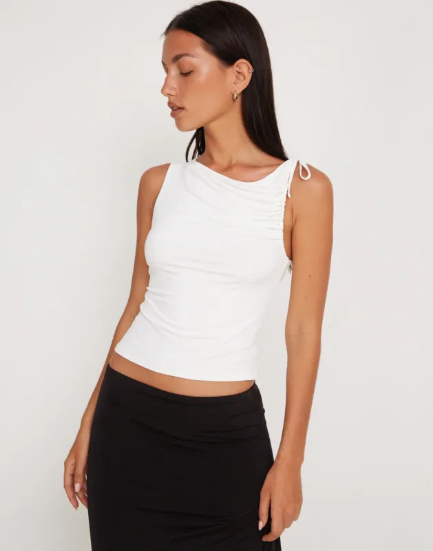 Hagne Crop Vest Top in Off White sold by Motel Rocks