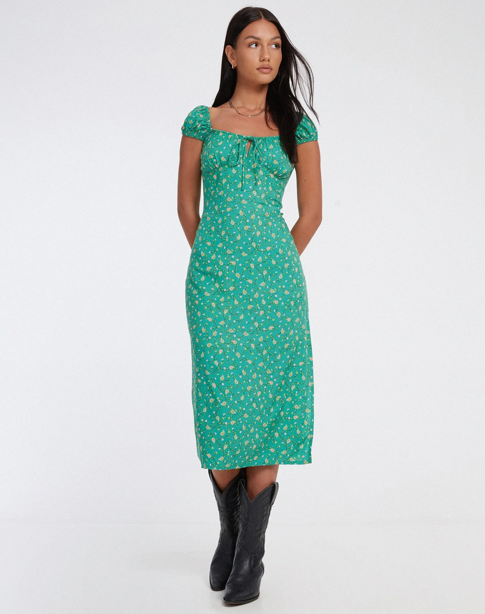 Lona Midi Dress in Paisley Fun Green sold by Motel Rocks product image thumbnail 4