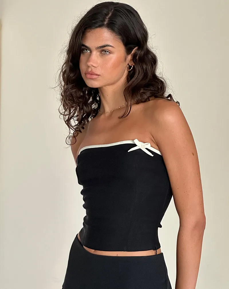 Matuha Bandeau Top in Black with Ivory Bow sold by Motel Rocks