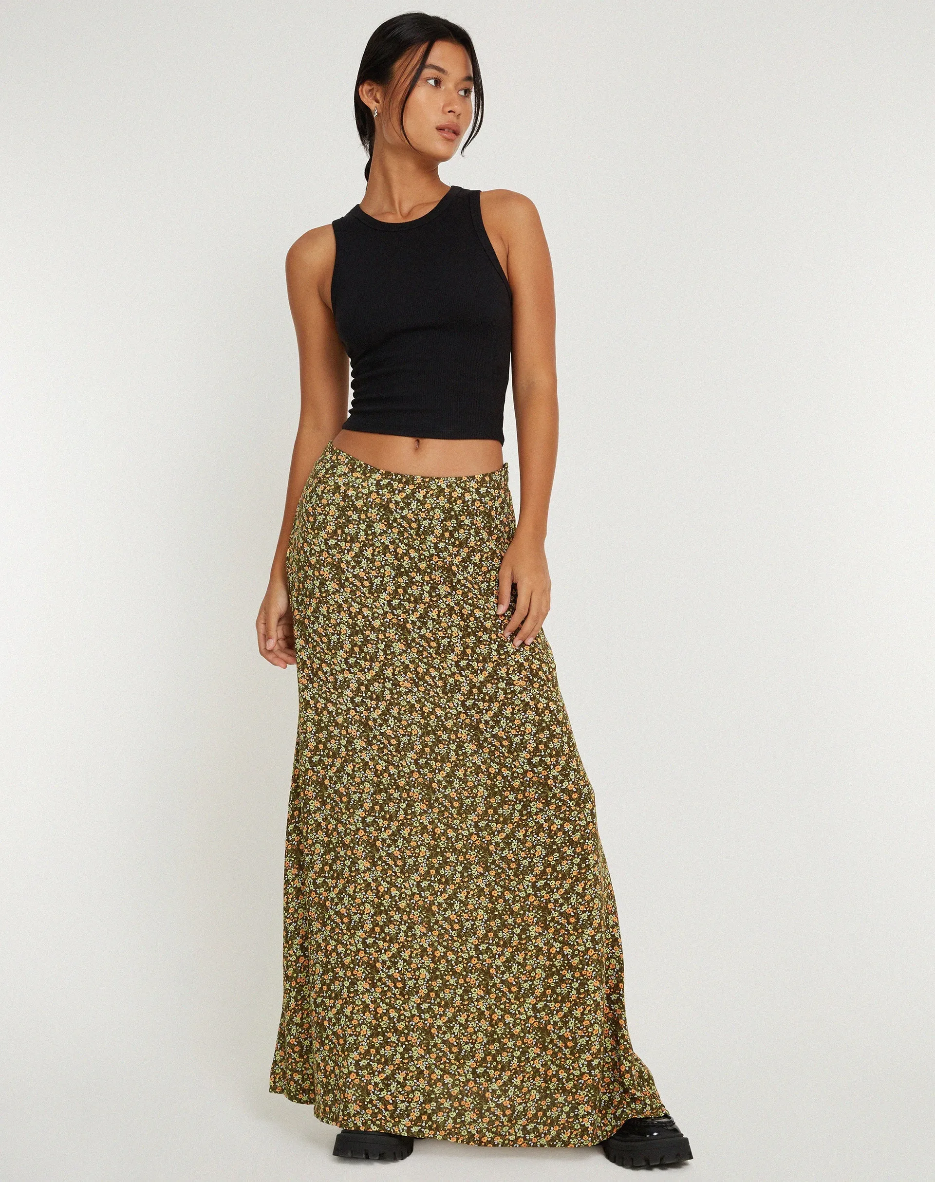 Sayan Maxi Skirt in Grungey Floral Khaki sold by Motel Rocks product image thumbnail 4