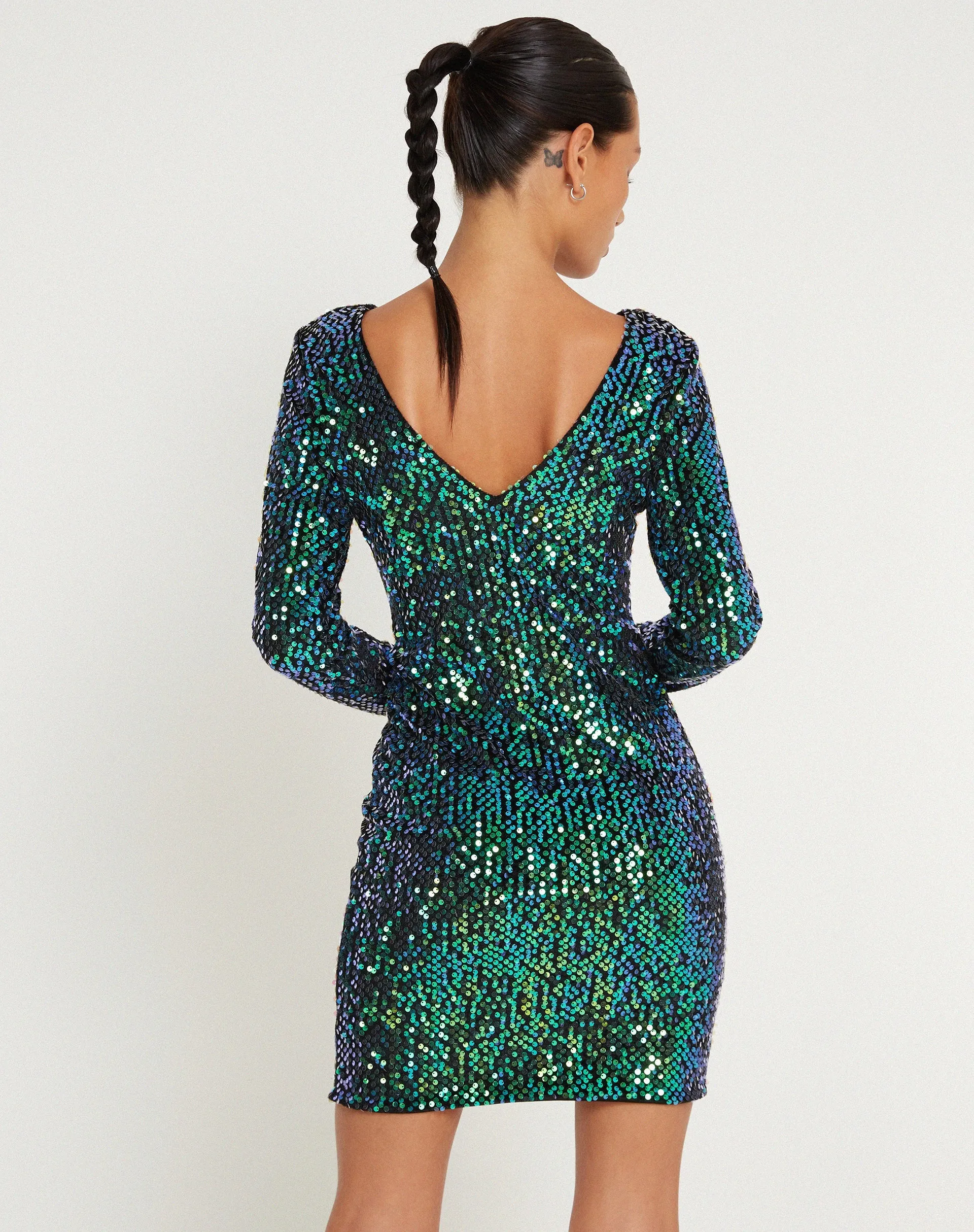 Gabby Mini Dress in Sequin Green Iridescent sold by Motel Rocks product image thumbnail 4