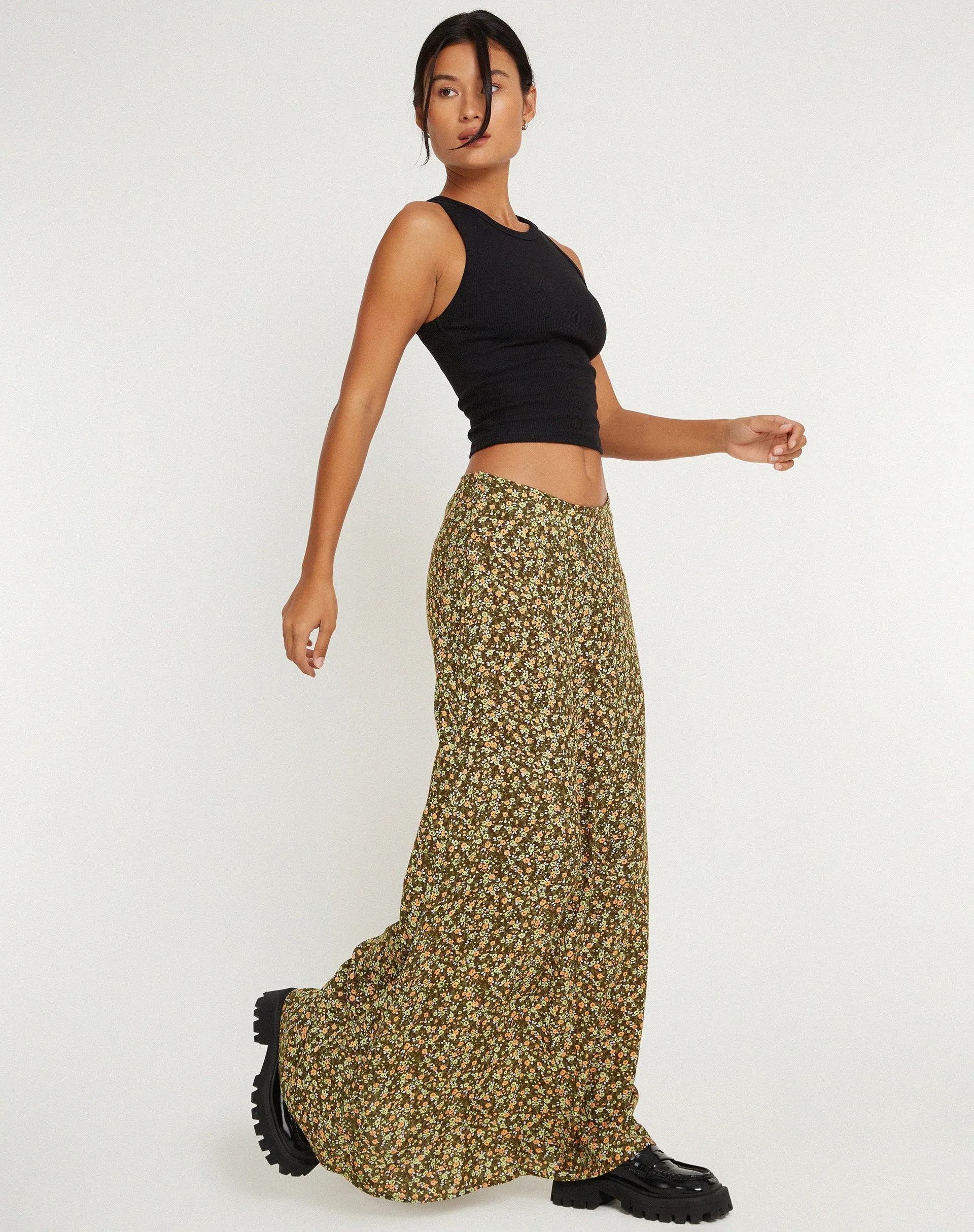Sayan Maxi Skirt in Grungey Floral Khaki sold by Motel Rocks product image thumbnail 5