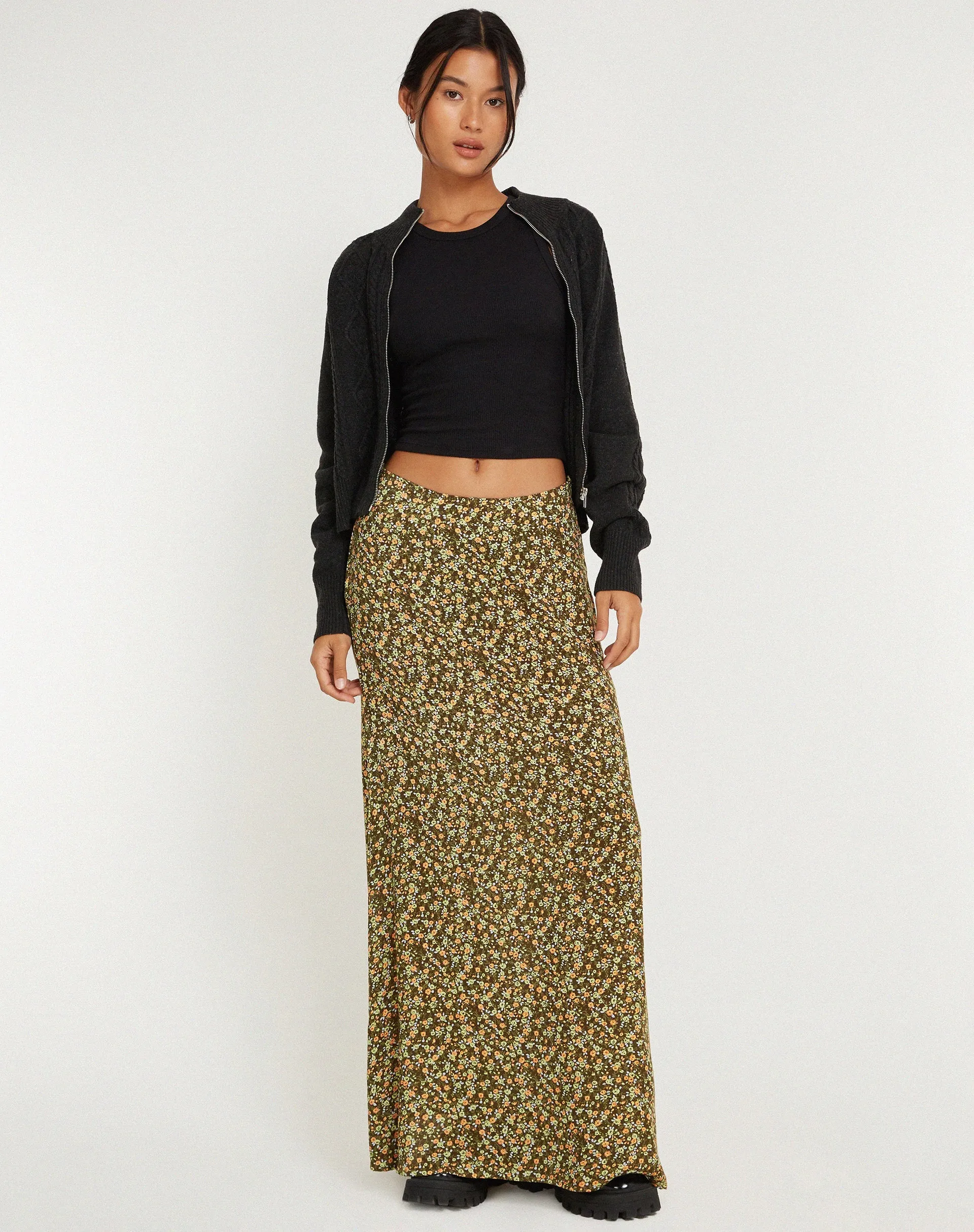 Sayan Maxi Skirt in Grungey Floral Khaki sold by Motel Rocks product image thumbnail 3