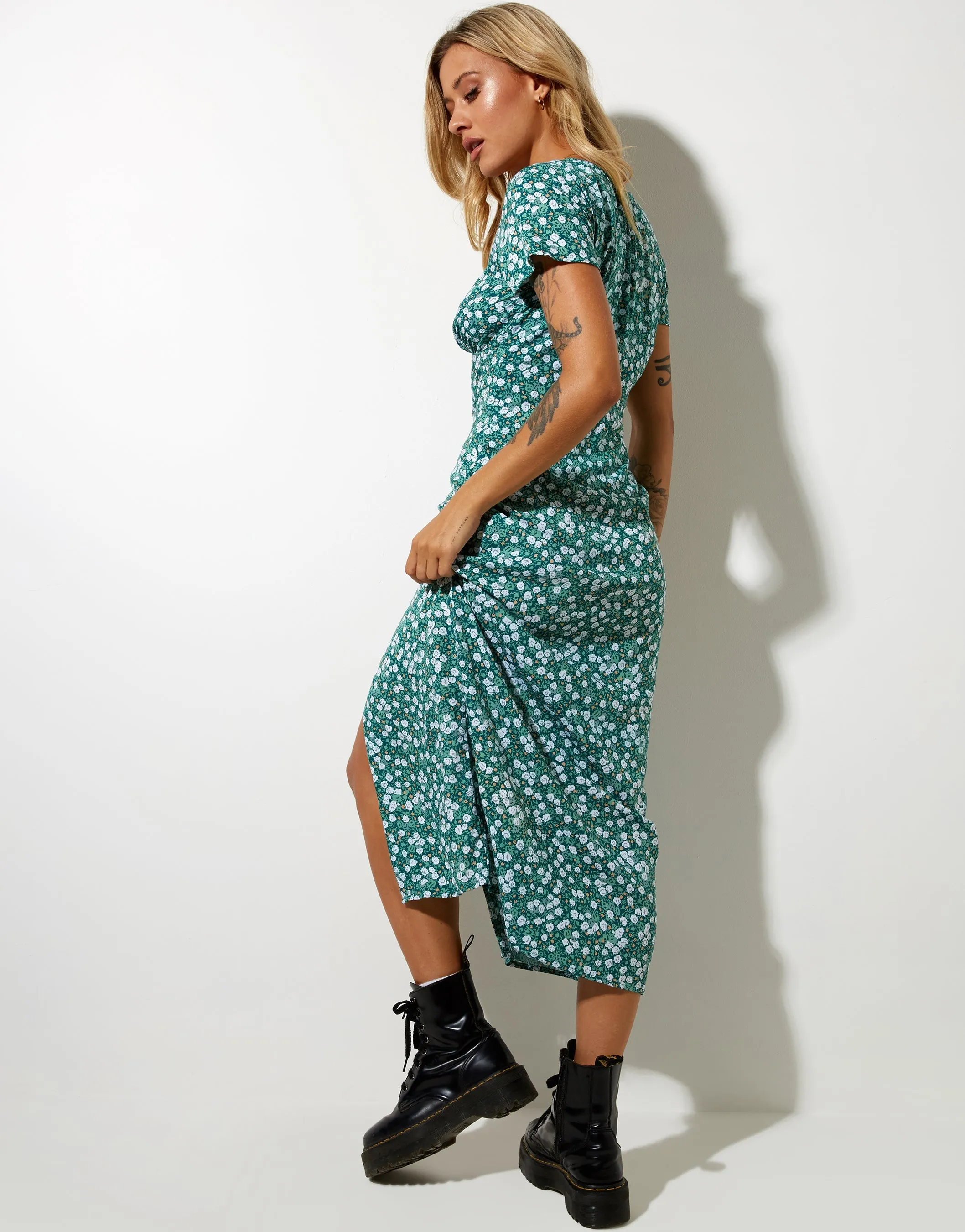 Larin Midi Dress in Floral Field Green sold by Motel Rocks product image thumbnail 3