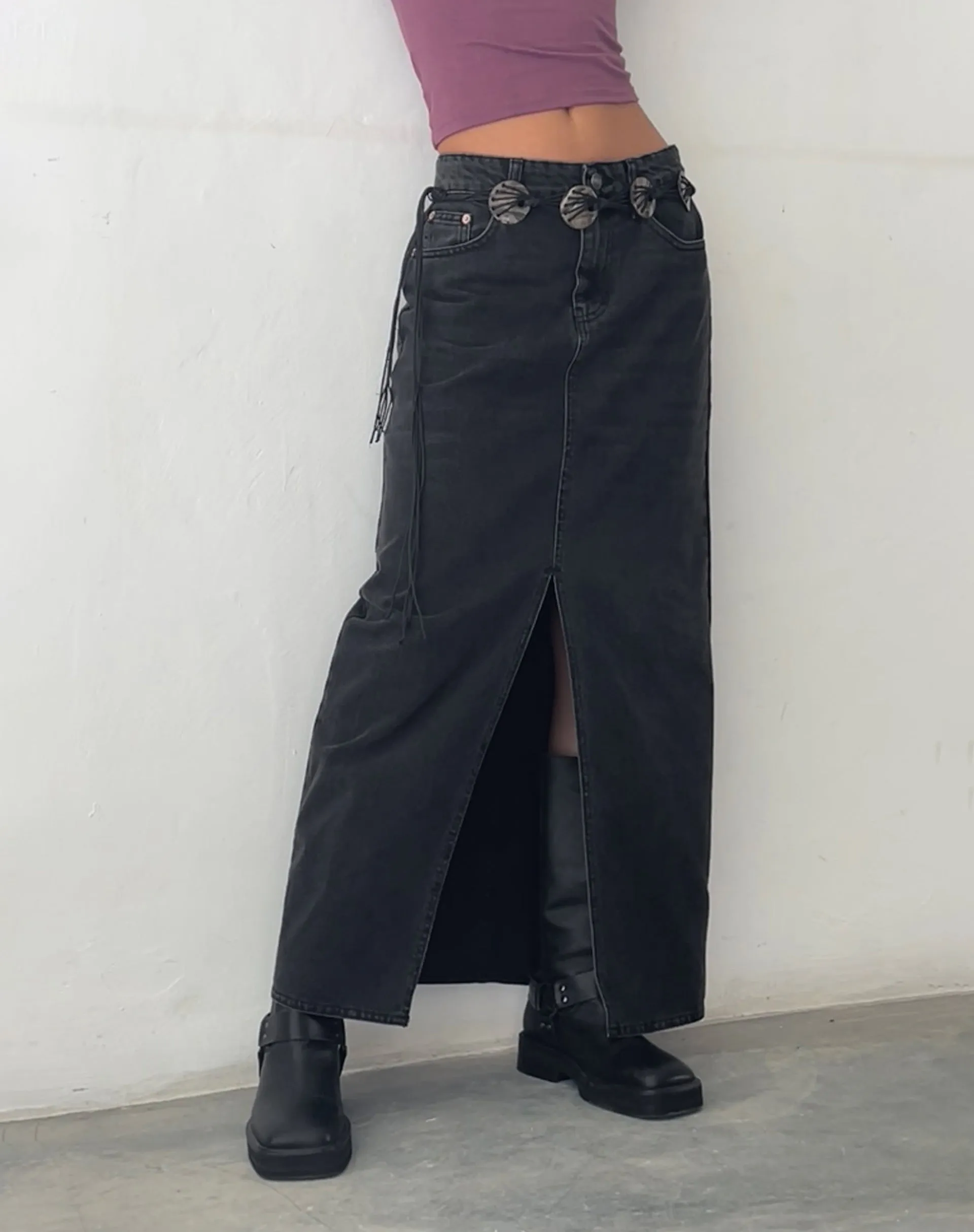 Low Rise Denim Maxi Skirt in Vintage Black sold by Motel Rocks product image thumbnail 4