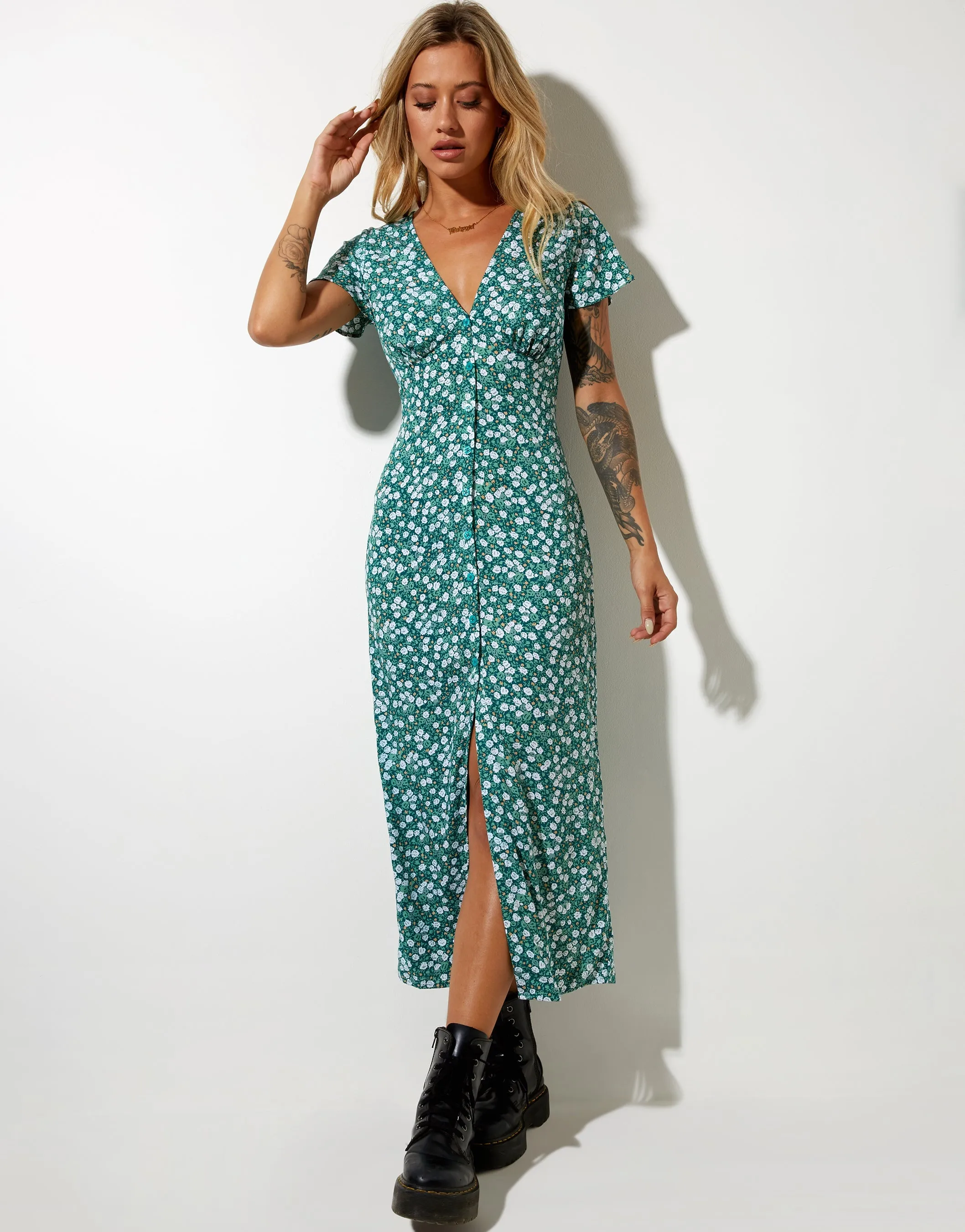 Larin Midi Dress in Floral Field Green sold by Motel Rocks product image thumbnail 4
