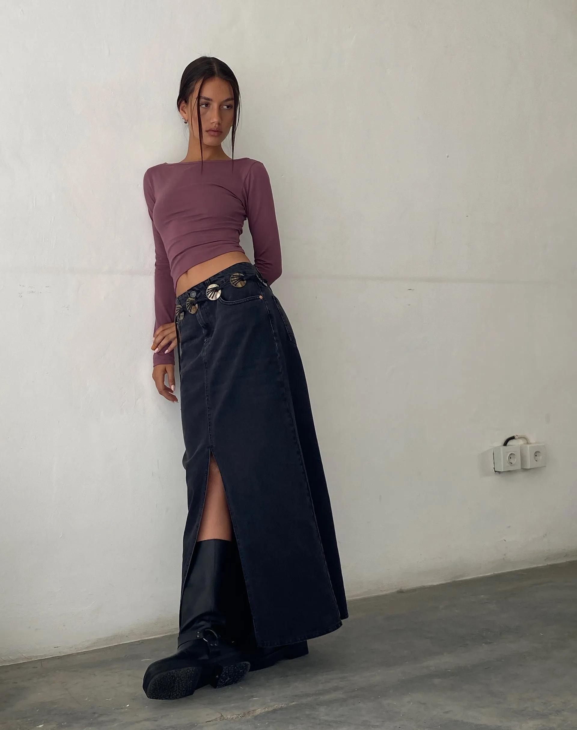 Low Rise Denim Maxi Skirt in Vintage Black sold by Motel Rocks product image thumbnail 2