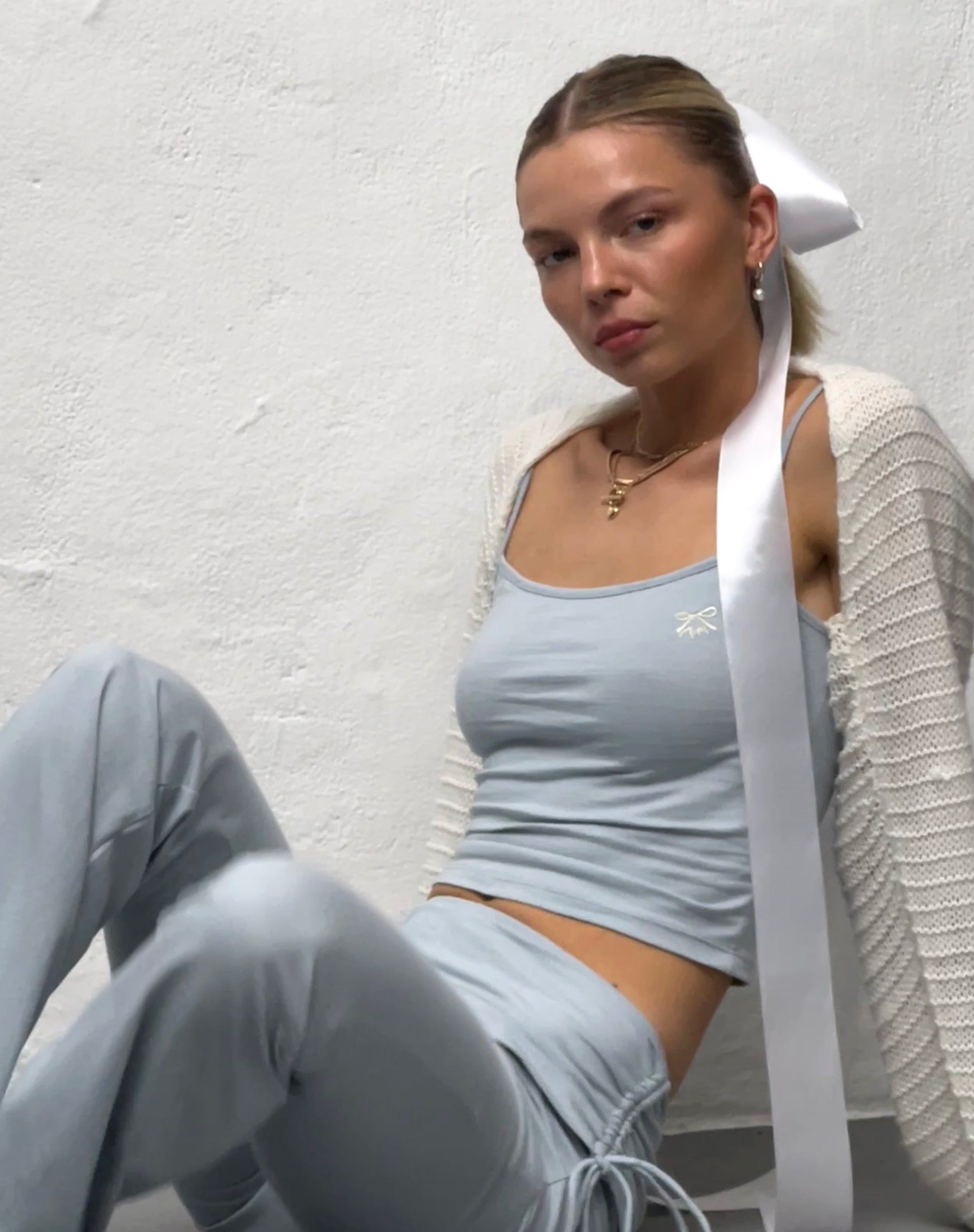 Solay Vest Top in Baby Blue with Ribbon M Embroidery sold by Motel Rocks product image thumbnail 3