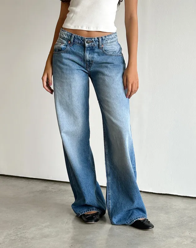 Roomy Extra Wide Low Rise Jeans in Marine Blue Wash sold by Motel Rocks