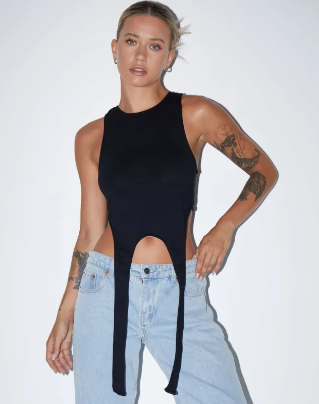 Ursula Vest Top in Lycra Black sold by Motel Rocks