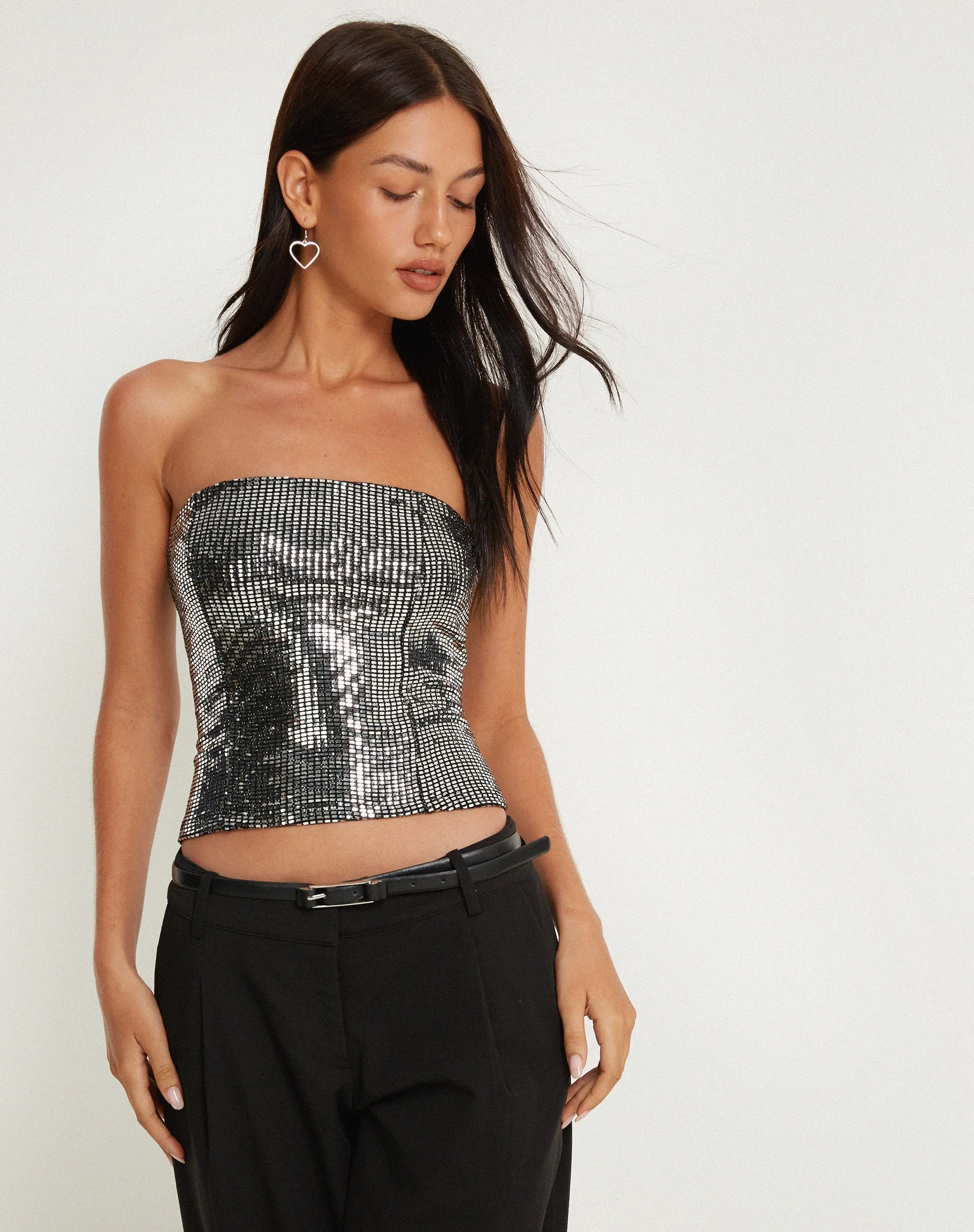 Urban X Motel Dena Bandeau Crop Top in Silver Shimmer sold by Motel Rocks product image thumbnail 3