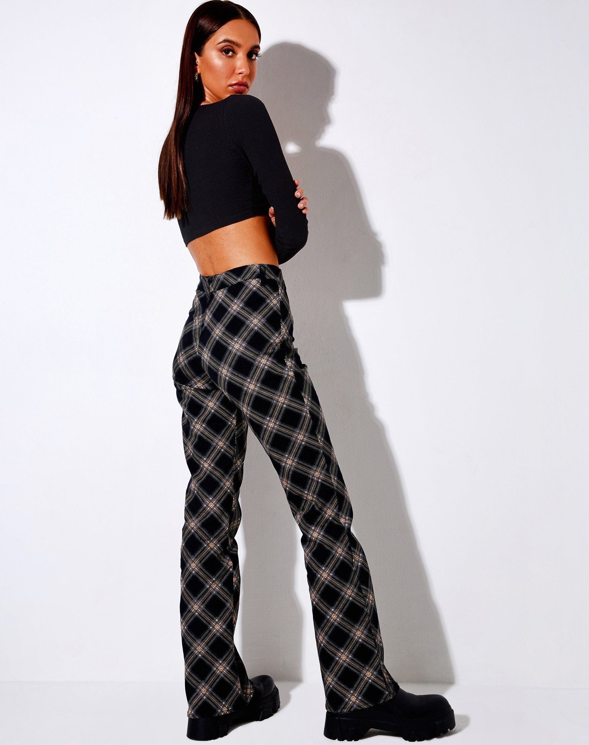 Zoven Flare Trouser in 20's Check Black and Grey sold by Motel Rocks product image thumbnail 4