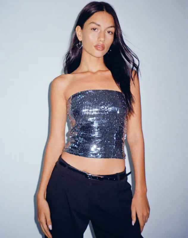 Urban X Motel Dena Bandeau Crop Top in Silver Shimmer sold by Motel Rocks