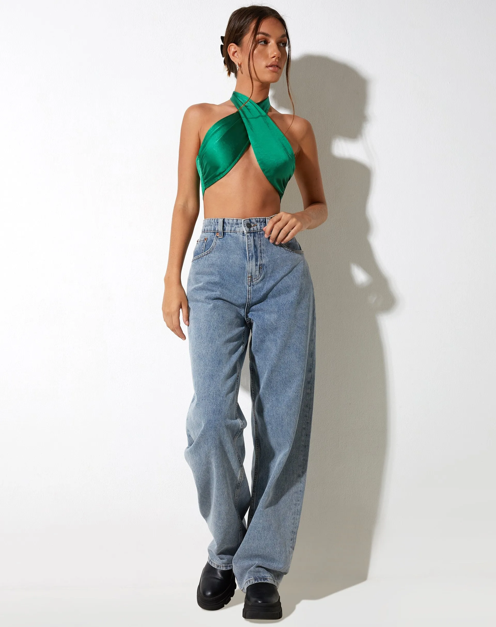 Selenda Crop Top in Satin Kelly Green sold by Motel Rocks product image thumbnail 3