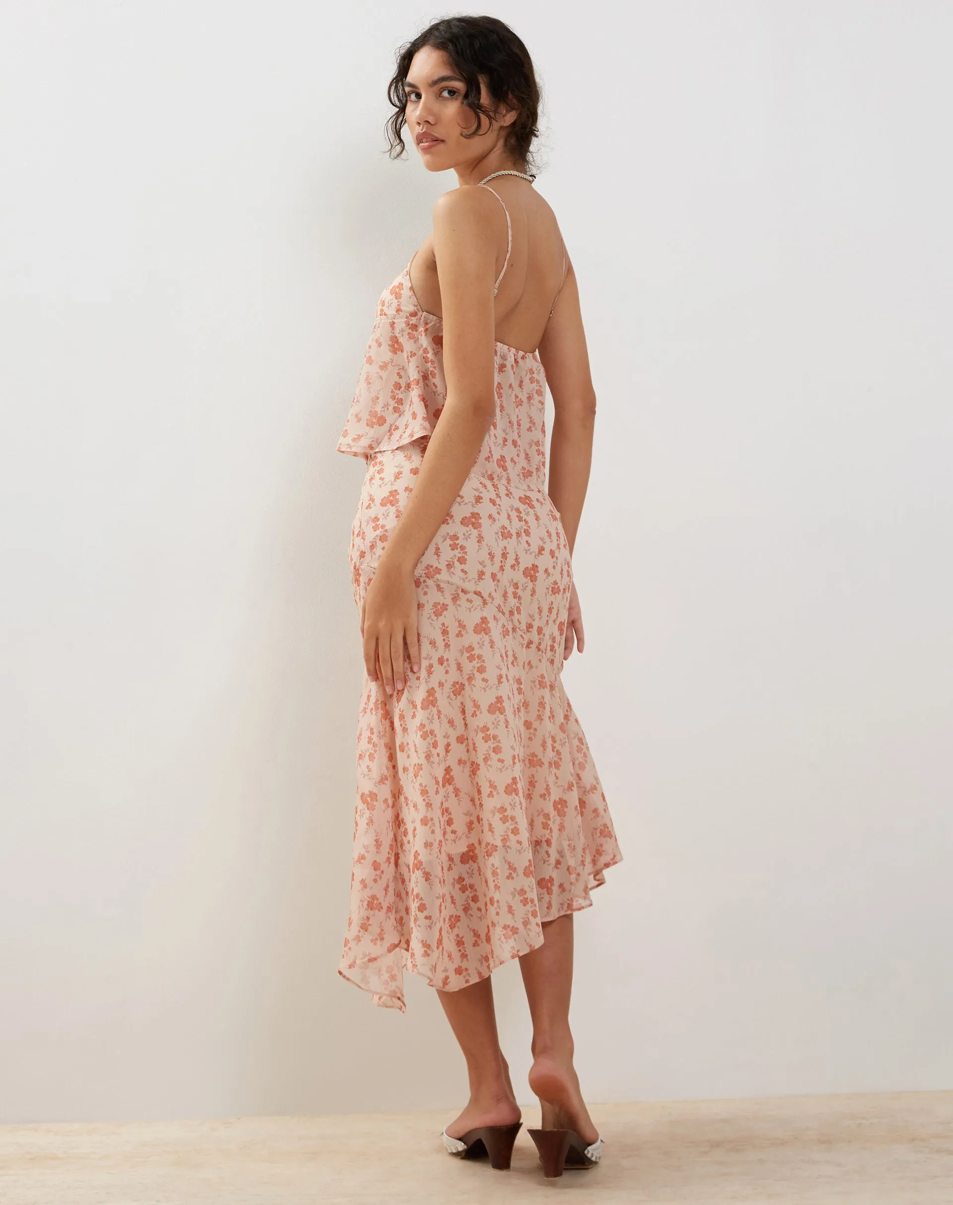 Rans Waterfall Hem Chiffon Midi Skirt in Peach Cherry Blossom sold by Motel Rocks product image thumbnail 3