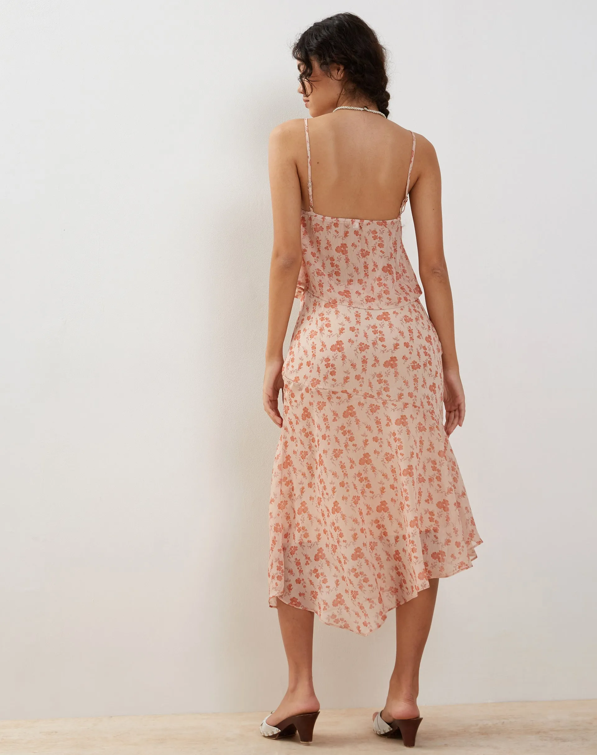 Rans Waterfall Hem Chiffon Midi Skirt in Peach Cherry Blossom sold by Motel Rocks product image thumbnail 5