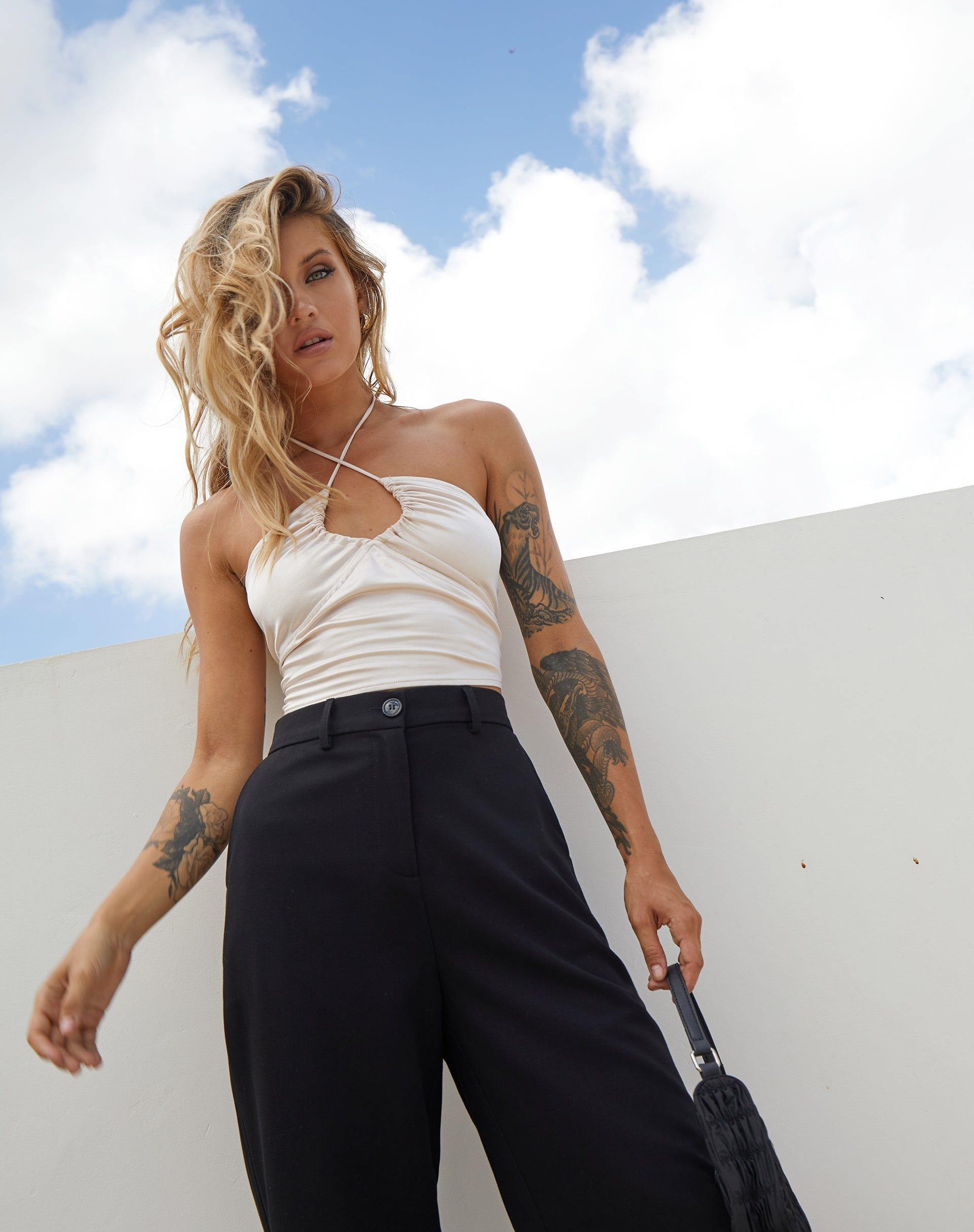 Haltri Crop Top in Satin Ivory sold by Motel Rocks product image thumbnail 3