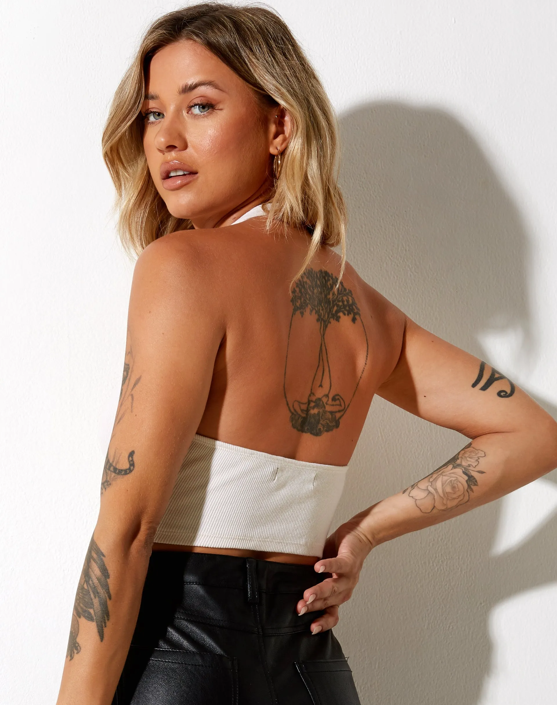 Zagh Crop Top in Rib Winter White sold by Motel Rocks product image thumbnail 3