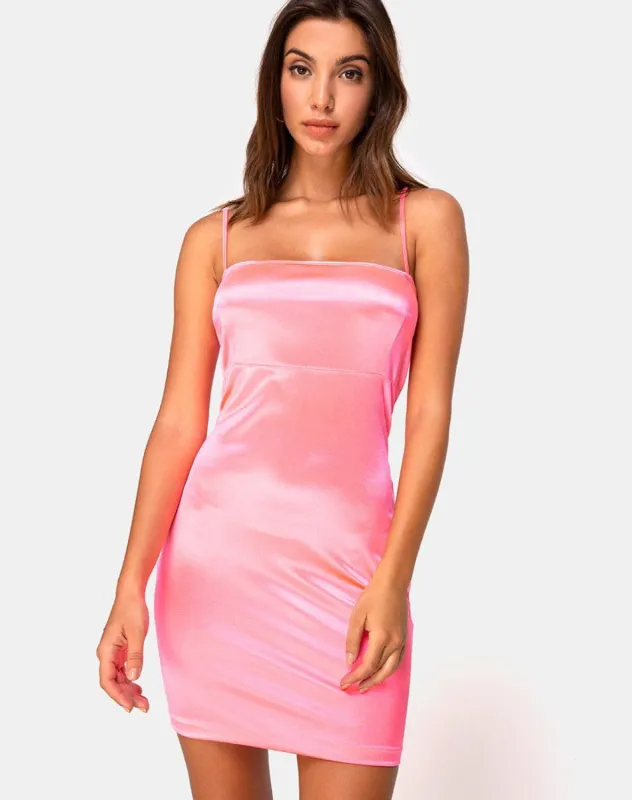 Cecile Slip Dress in Neon Pink sold by Motel Rocks