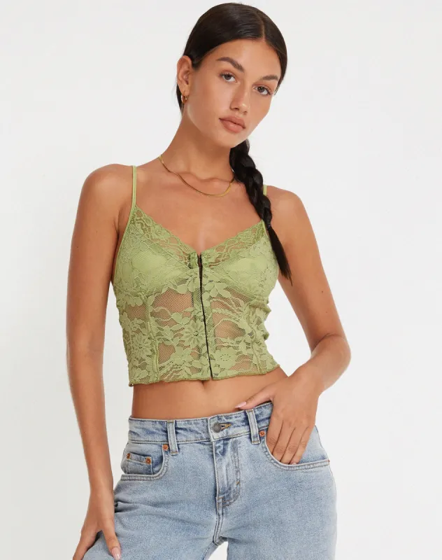 Yenko Crop Top in Lace Green sold by Motel Rocks