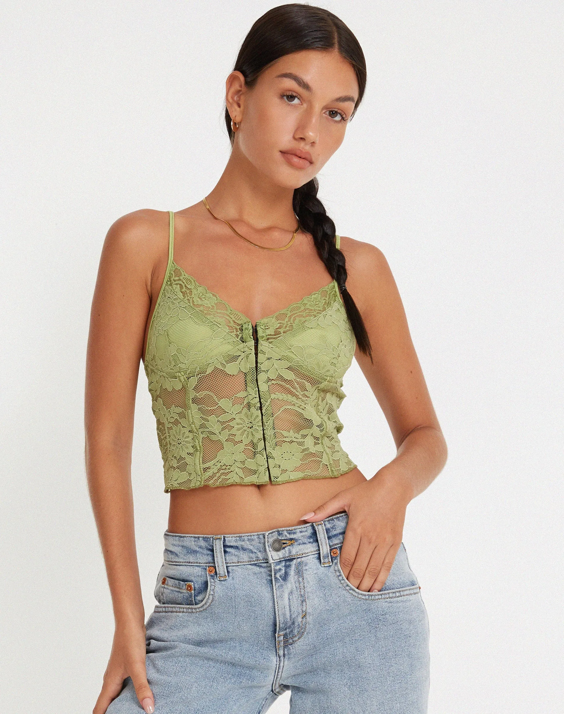 Yenko Crop Top in Lace Green sold by Motel Rocks
