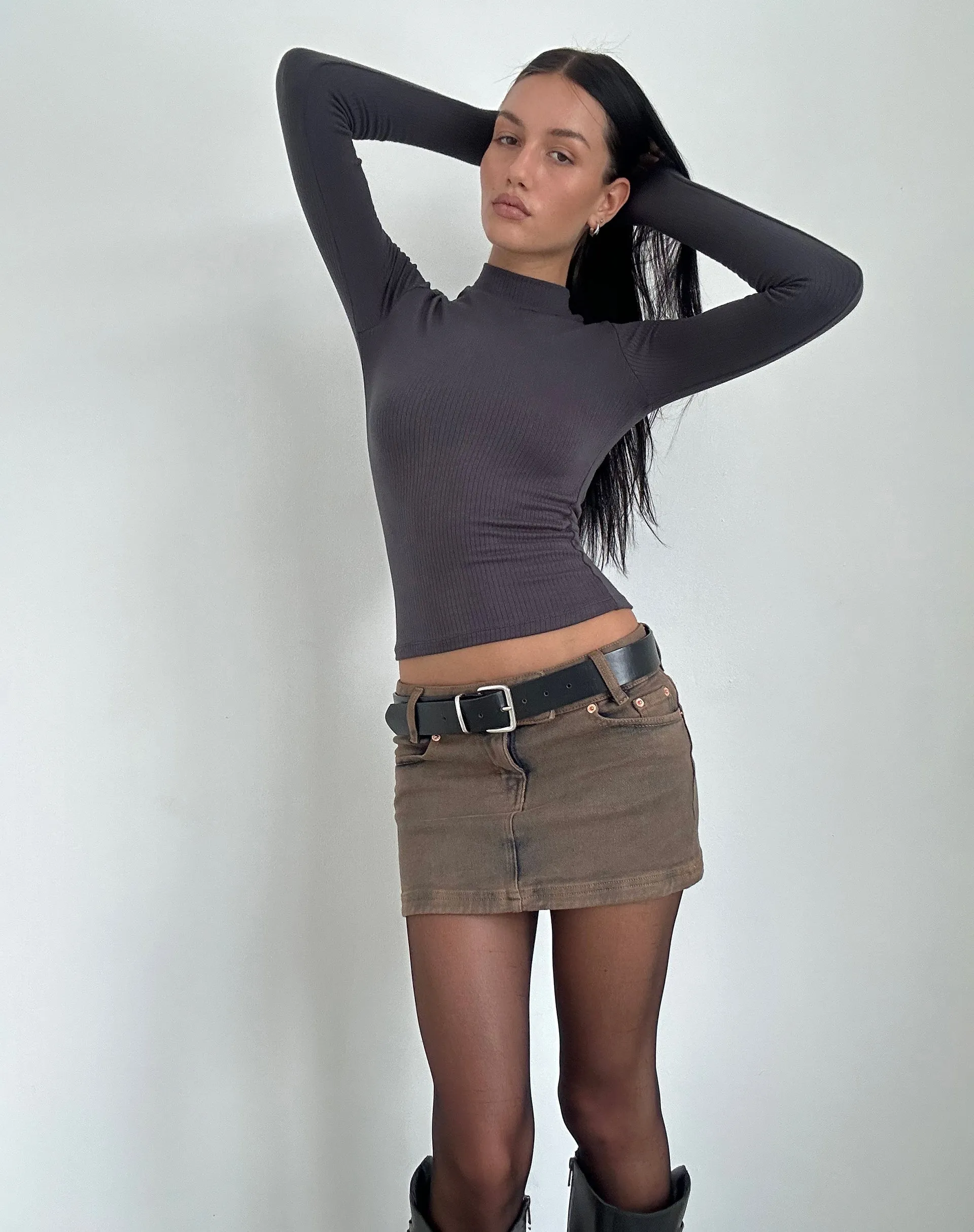 Mabel High Neck Long Sleeve Top in Rib Black Forest sold by Motel Rocks product image thumbnail 2
