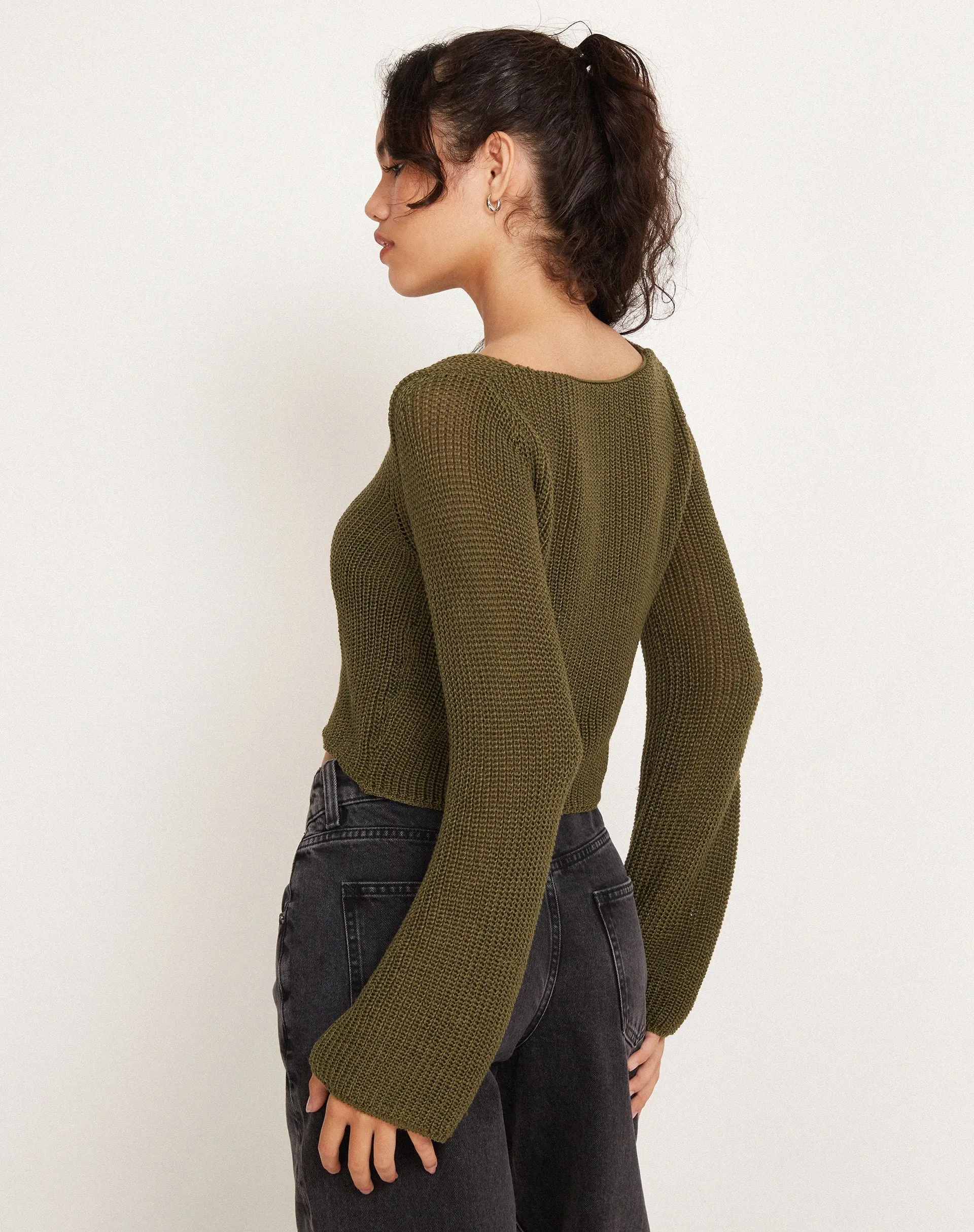 Kazayo Long Sleeve Knit Top in Chive Green sold by Motel Rocks product image thumbnail 2