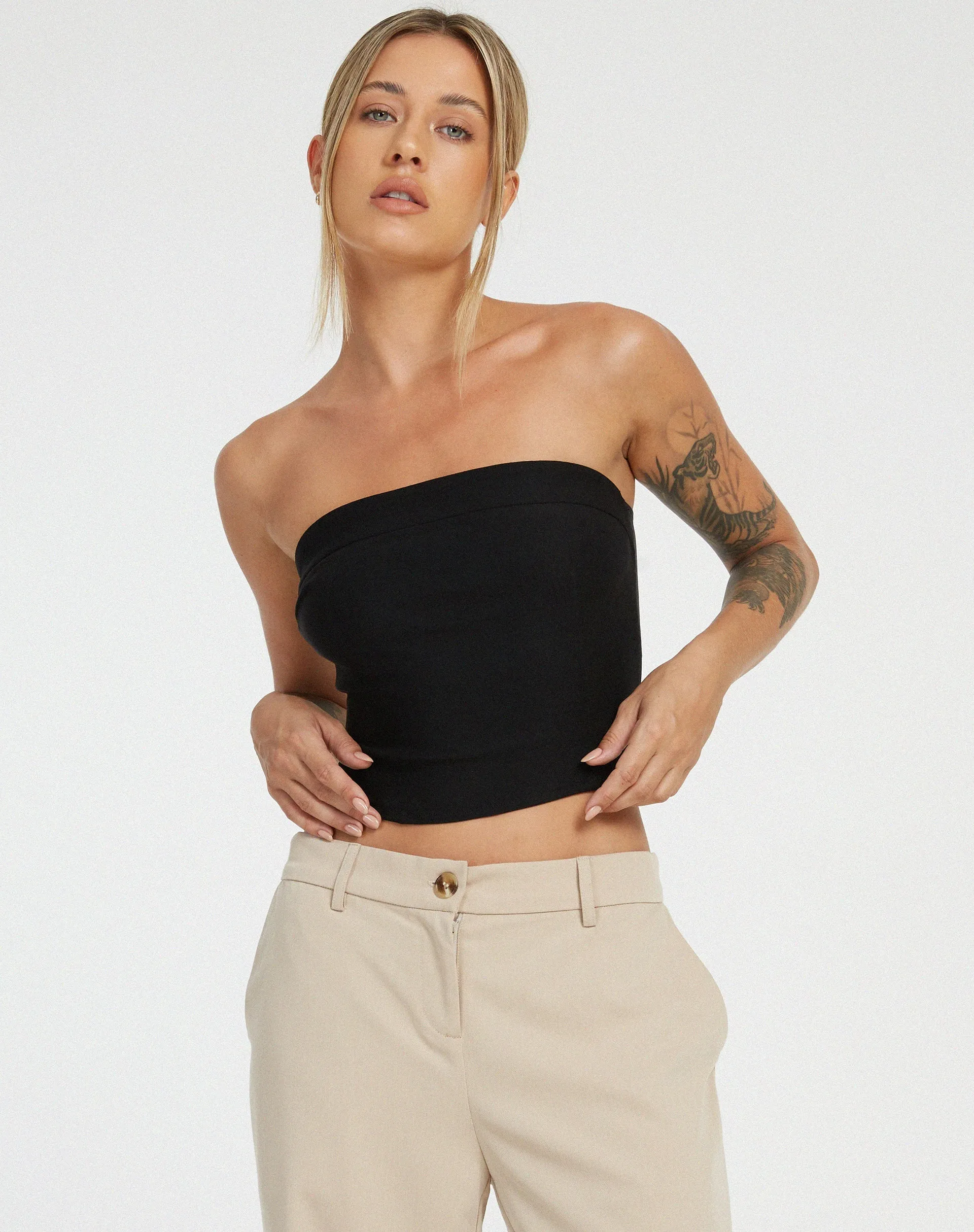 Salus Tailored Bandeau Top in Black sold by Motel Rocks