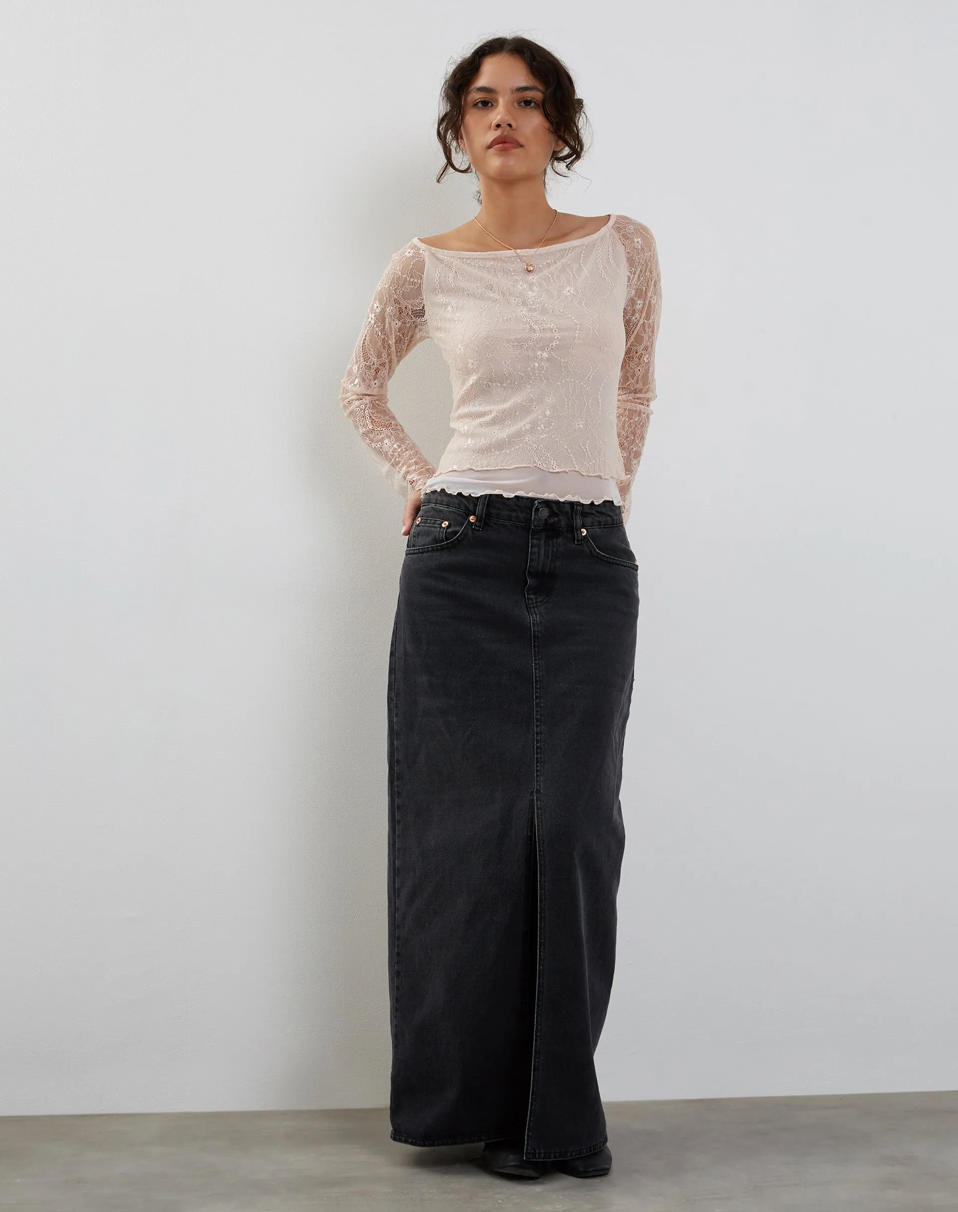 Rory Long Sleeve Lace Top in Pink sold by Motel Rocks product image thumbnail 3