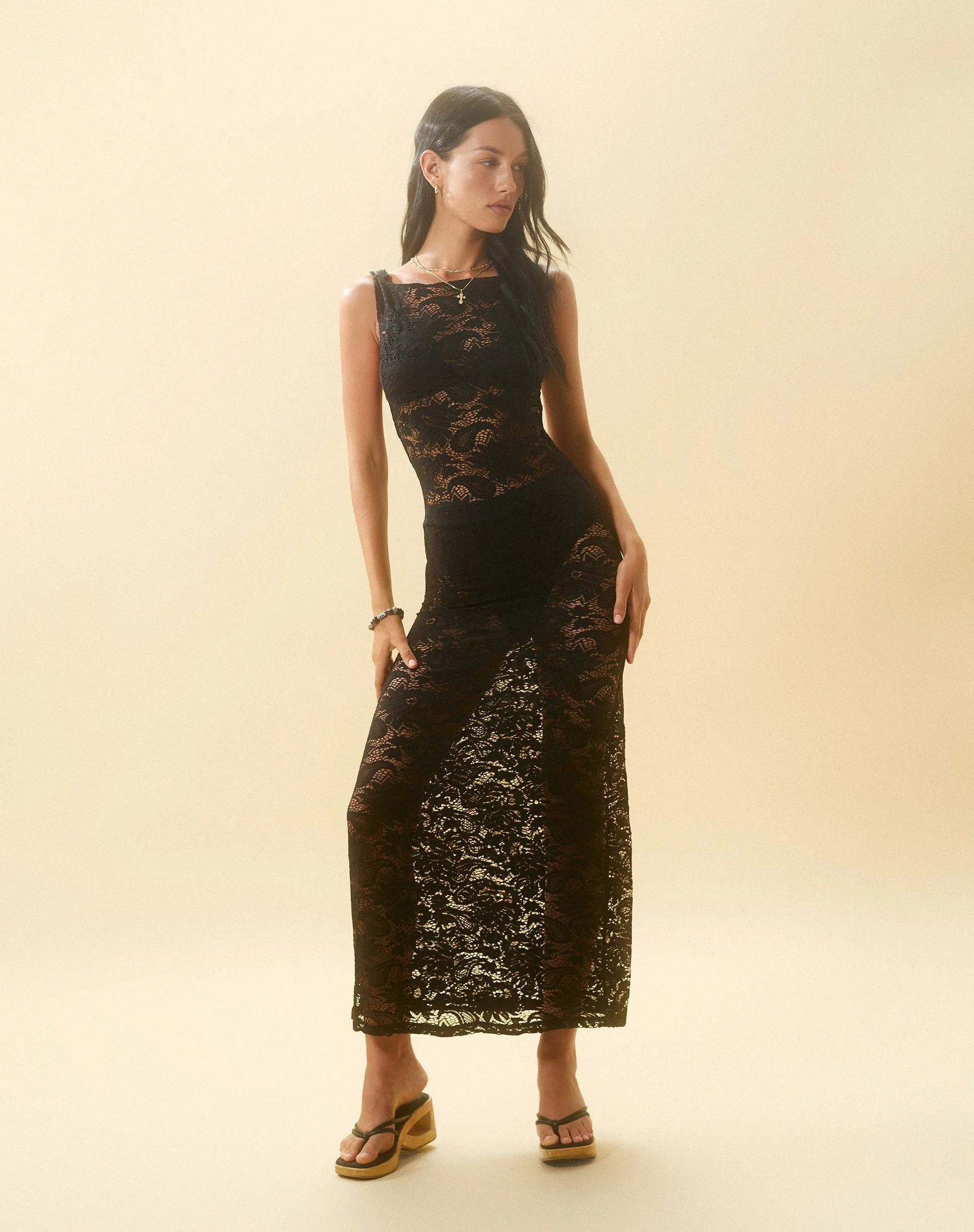 Daudy Tie Back Lace Maxi Dress in Jet Black Lace sold by Motel Rocks product image thumbnail 4