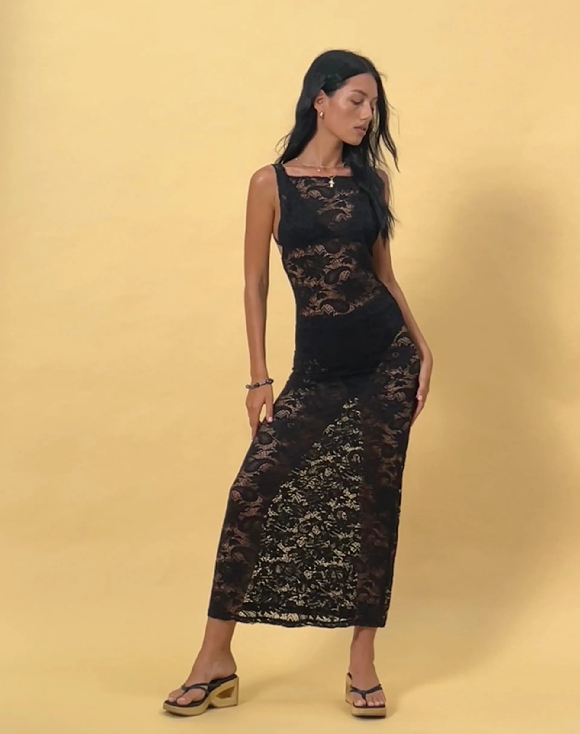 Daudy Tie Back Lace Maxi Dress in Jet Black Lace sold by Motel Rocks product image thumbnail 5