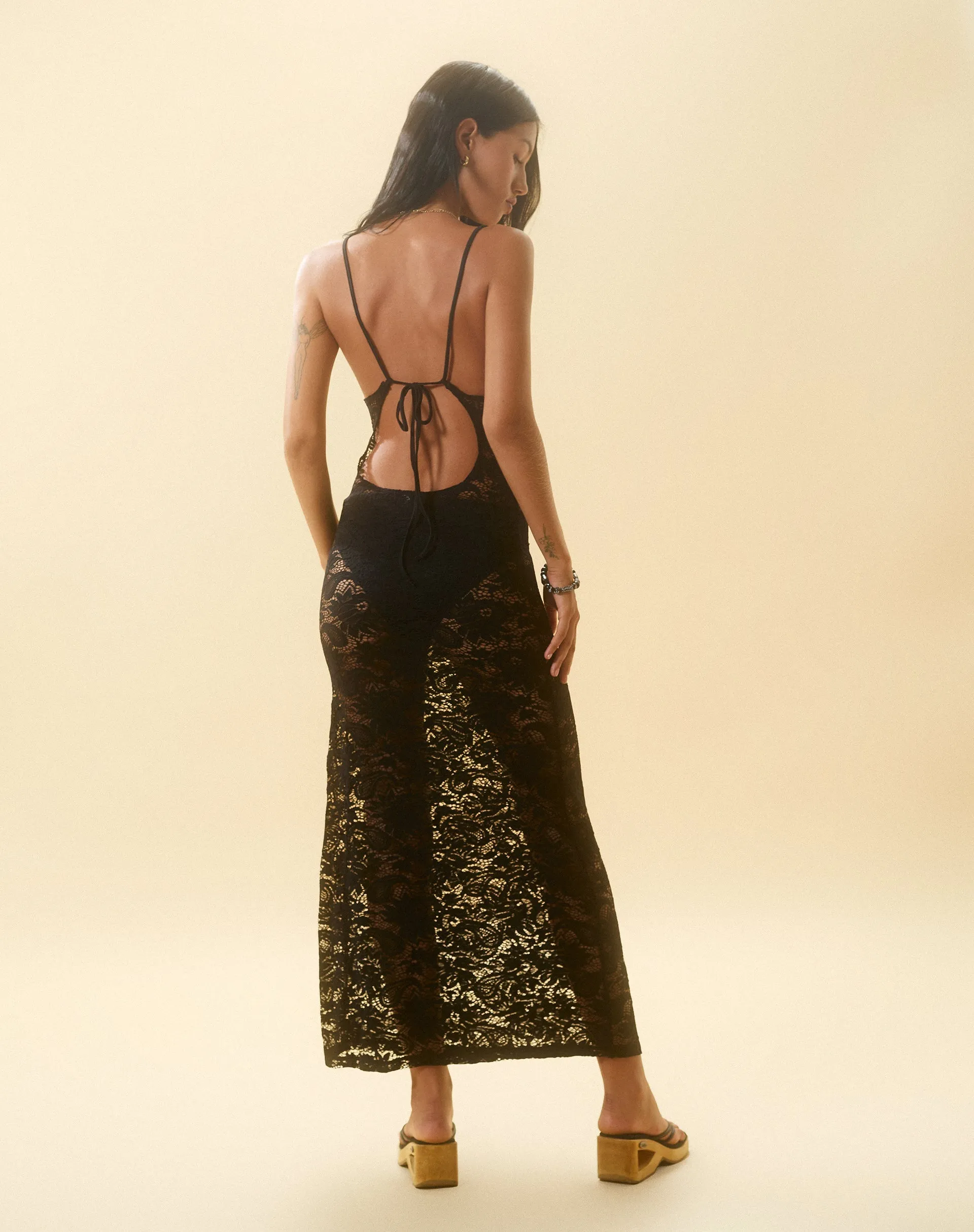 Daudy Tie Back Lace Maxi Dress in Jet Black Lace sold by Motel Rocks product image thumbnail 2